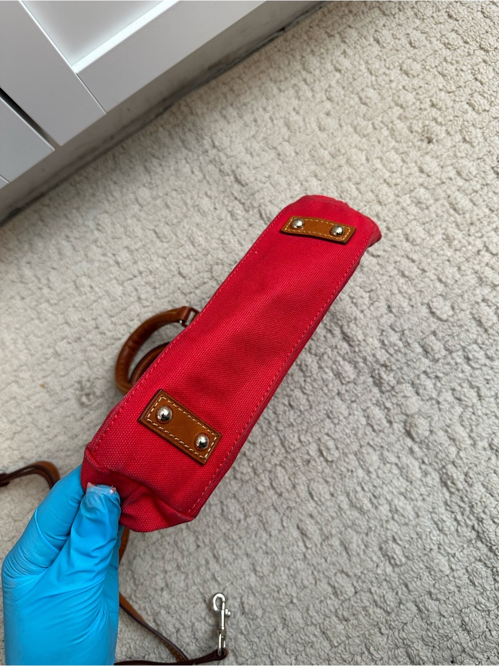 Dooney & Bourke Red Canvas Mini Satchel with Brown Leather Trim - Picture 3 of 6